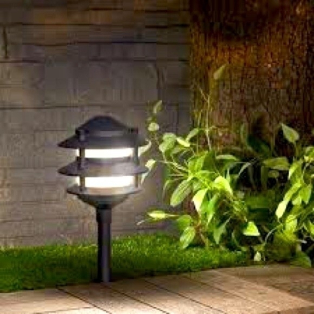 Sterno Home Tiered Outdoor LED Pathway Lantern Aluminum Black Low Voltage 11.75"